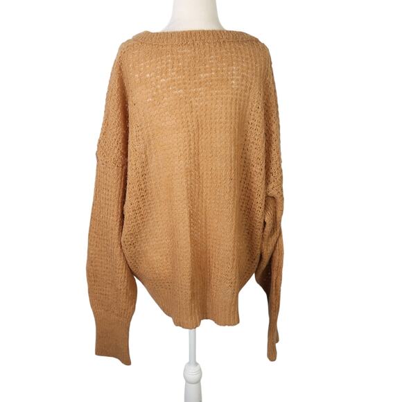 Free People Birchwood camel brown wool blend open knit sweater L - Picture 6 of 8